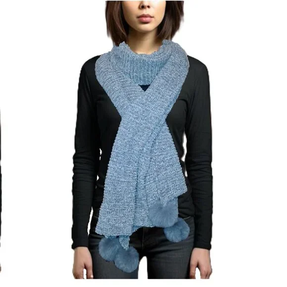 Women's Oversized Knit Sweater Scarf with Pom-Pom Details NWT - Picture 4 of 5